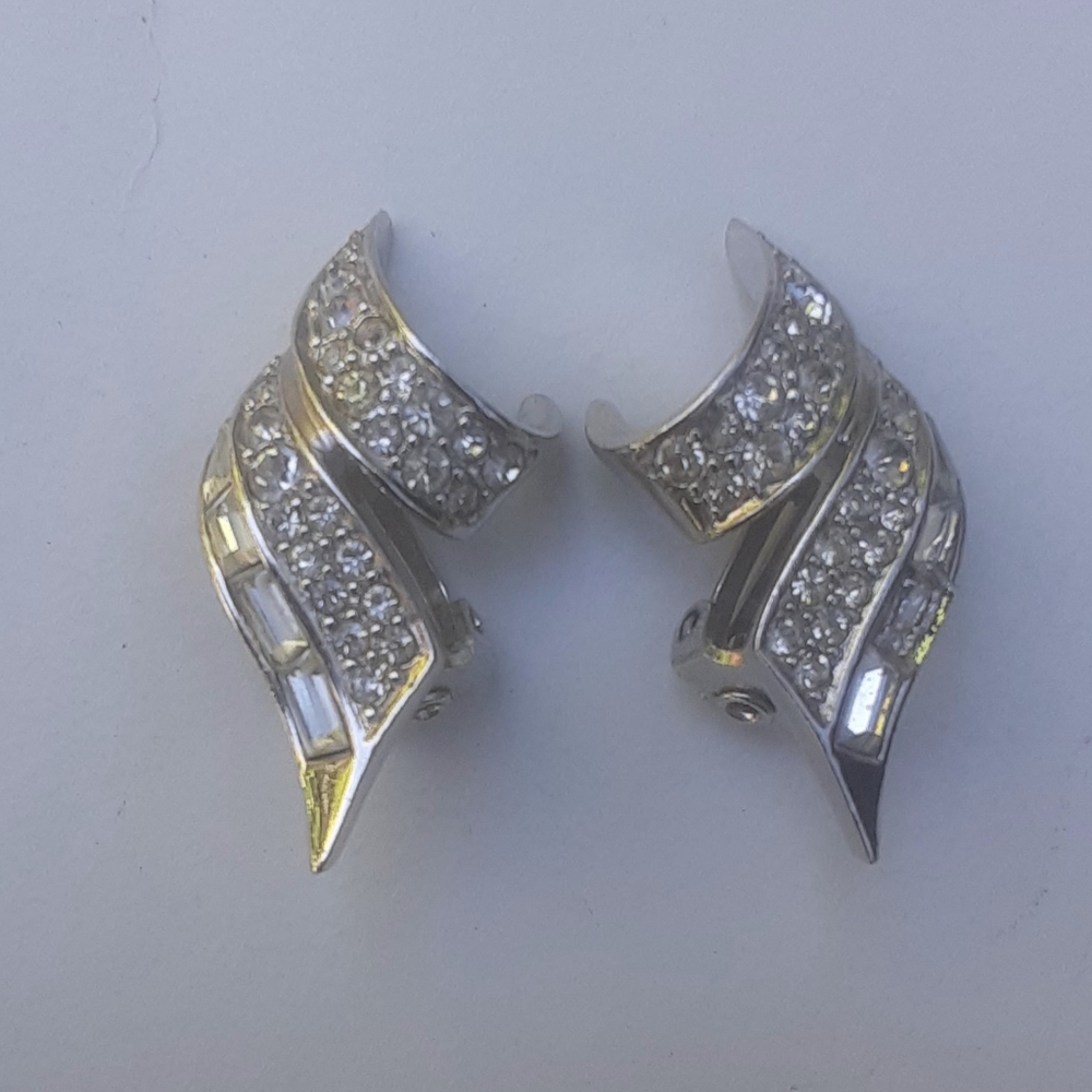 Marcel BOUCHER c1940-50 Crystal Earrings Baguette & Round Brilliant